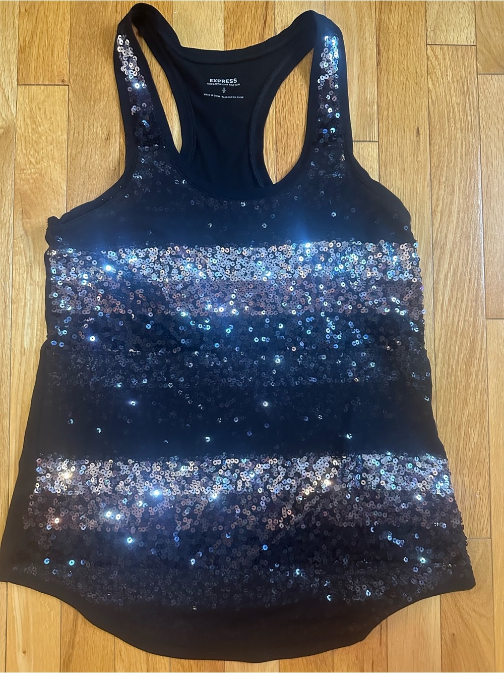 Express Black Sequin Racerback Tank